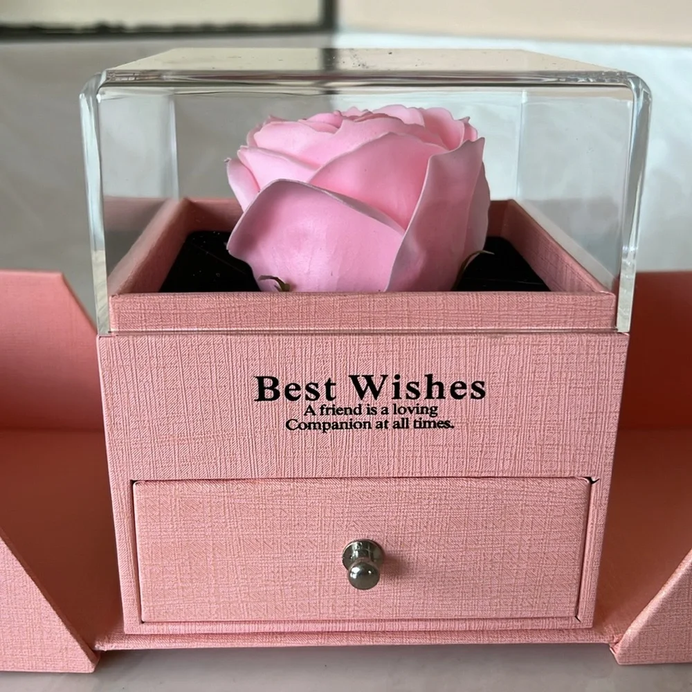 Pink Jewelry Gift Box with Ribbon and Pink Faux Rose inside
